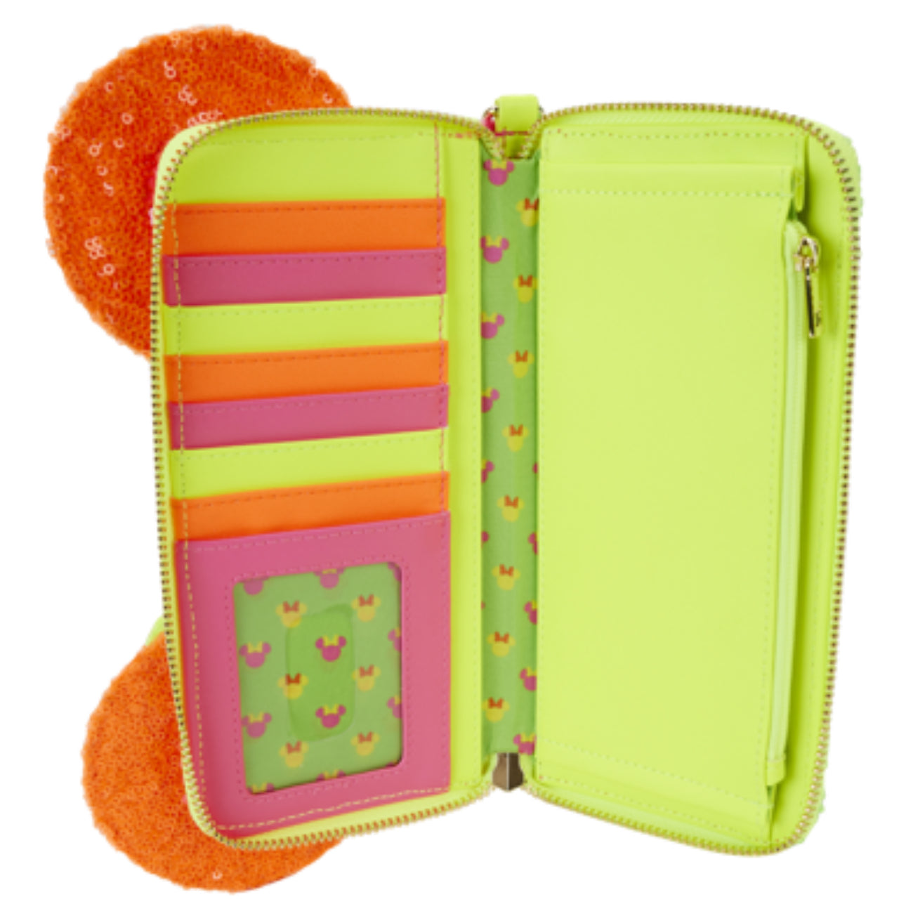Minnie Mouse Exclusive Color Block Neon Sequin Zip Around Wristlet Wallet