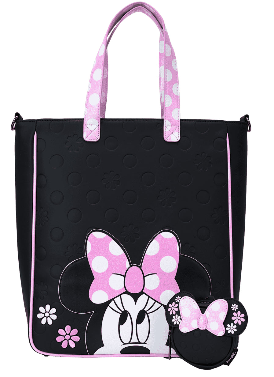 Minnie Mouse Floral Rock The Dots Tote Crossbody Bag With Coin Bag