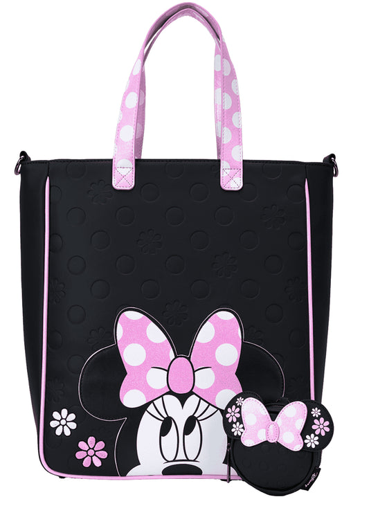 Minnie Mouse Floral Rock The Dots Tote Crossbody Bag With Coin Bag