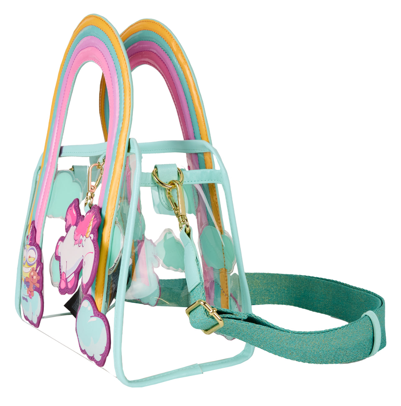 Minions Fluffy Unicorn Rainbow Clear Mini Tote Crossbody Bag