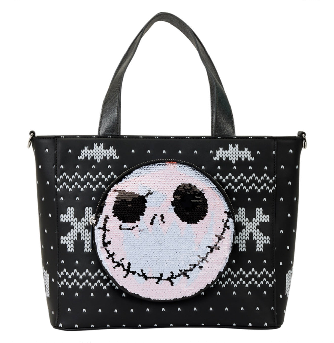 The Nightmare Before Christmas Jack Skellington Reversible Sequins Tote Crossbody Bag with Coin Bag