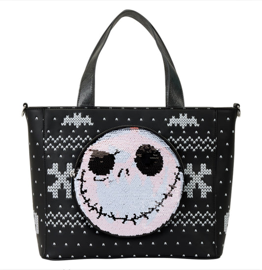 The Nightmare Before Christmas Jack Skellington Reversible Sequins Tote Crossbody Bag with Coin Bag