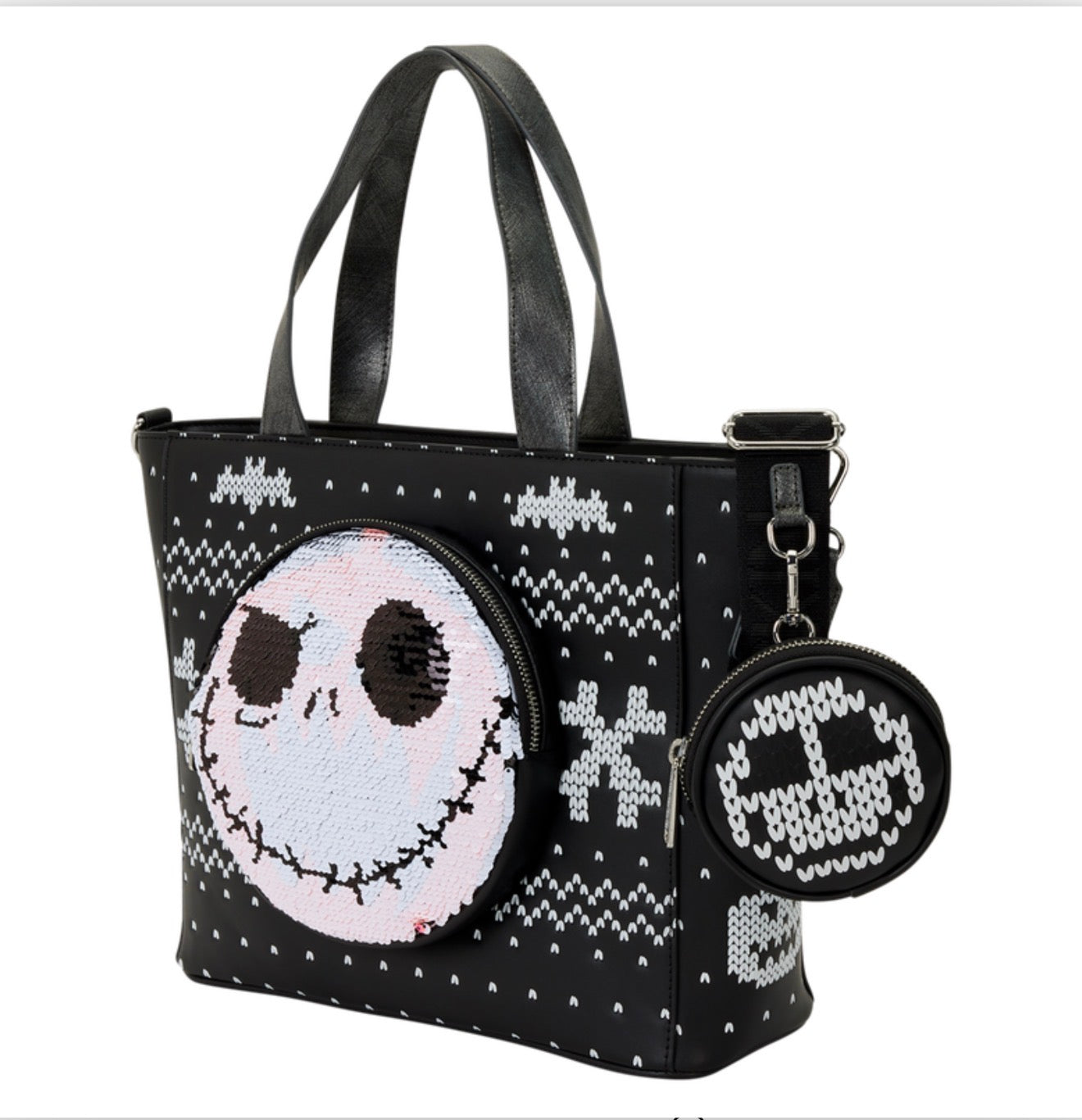 The Nightmare Before Christmas Jack Skellington Reversible Sequins Tote Crossbody Bag with Coin Bag