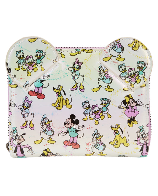 Disney100 Mickey & Friends Classic All-Over Print Iridescent Zip Around Wallet